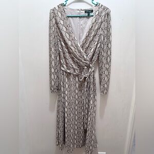 Ralph Lauren Neutral Snake-Print Long Sleeve Wrap Dress Sz 6